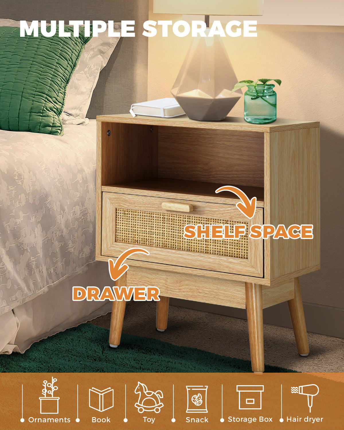 Rattan Bedside Table